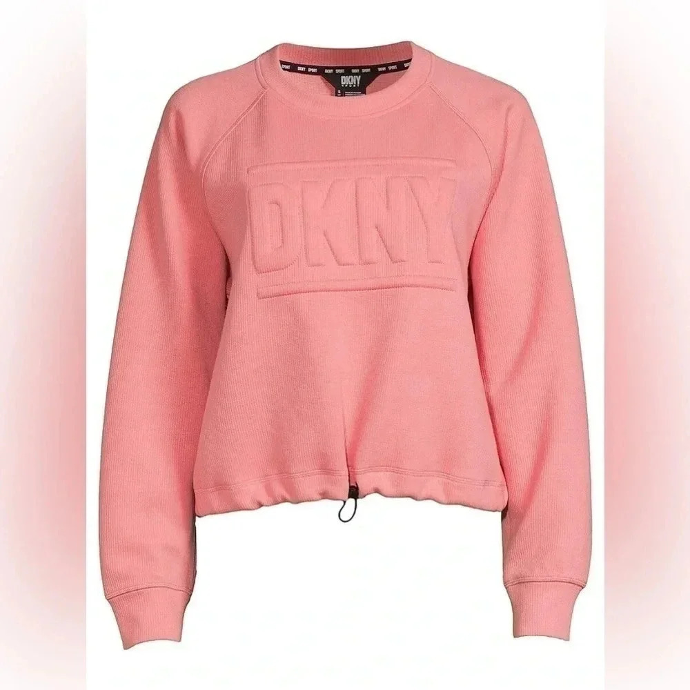 DKNY Embossed Logo Drawstring Cropped Sweatshirt - Medium - Picture 2 of 10